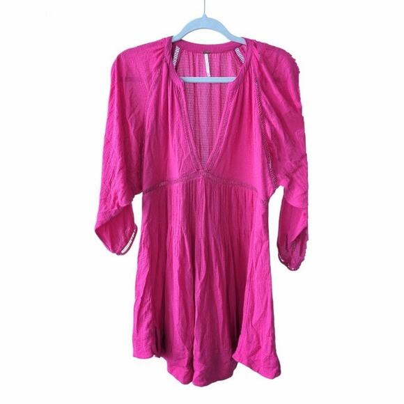 Free People Go Lightly V Neck Bright Pink Swing Mini Dress Size XS - Picture 2 of 6
